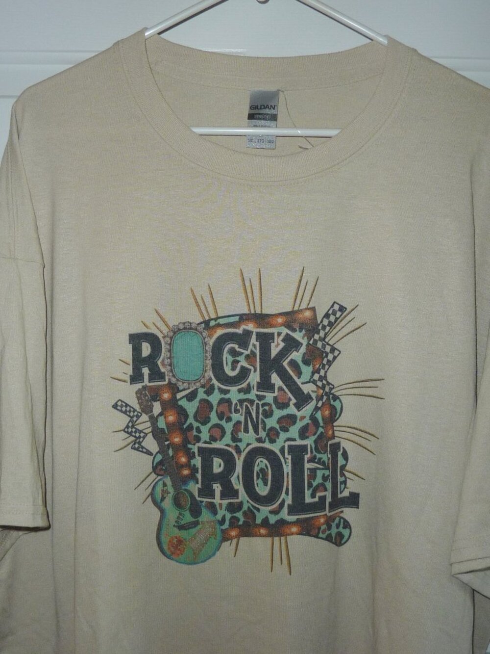 NWT Rock & Roll Graphic Plus Size T Shirt Turquoise Leopard Detail 3X